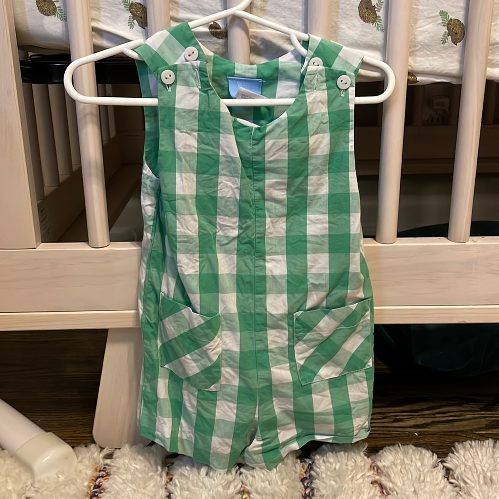 Bella Bliss Green Checkered Baby Romper